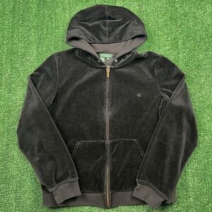Vintage Lauren Ralph Lauren Velour Full Zip Hoodie Women's Large Black Y2K